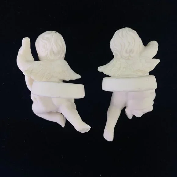 Vintage Pair Of White Bisque Porcelain Angel Candle Huggers Figurines - Picture 3 of 9